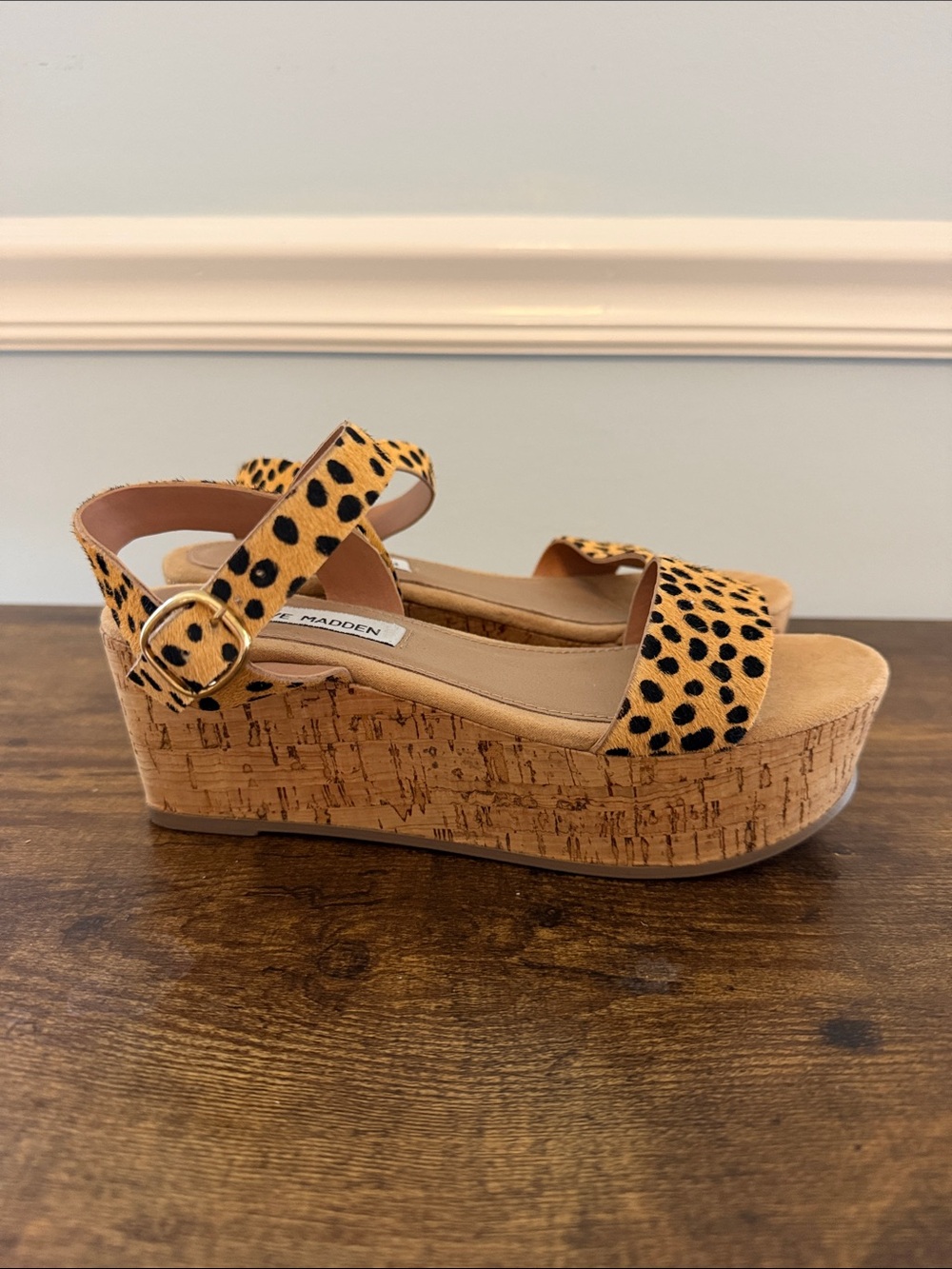 Steve Madden Leopard-Print Cork Wedge Sandals - Tan/Black